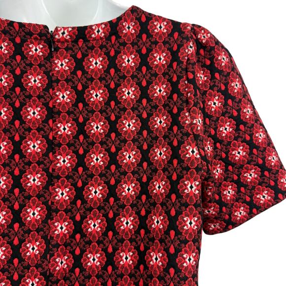 Ann Taylor Loft Red Textured Floral Shift Short Sleeve Cotton Stretch Dress sz M - Picture 13 of 16